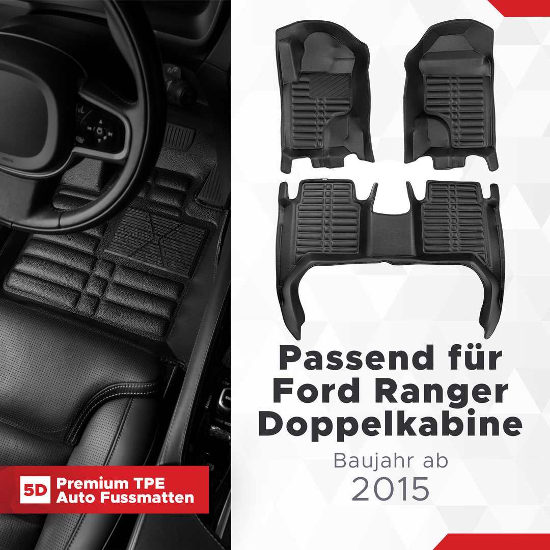 5D Premium Auto Fussmatten TPE Set passend für Ford Ranger Doppelkabine Baujahr ab 2015 1