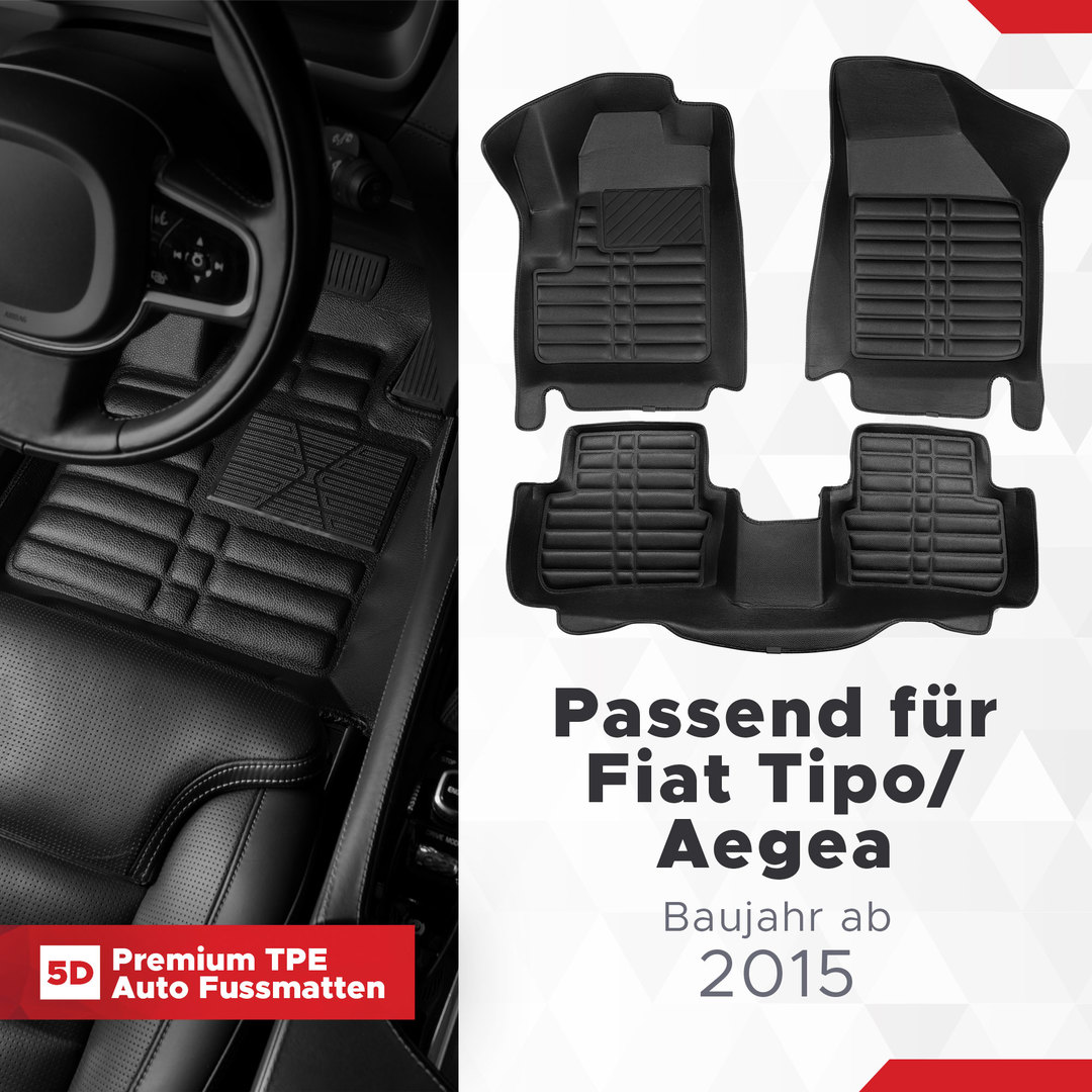 5D Premium Auto Fussmatten TPE Set passend für Fiat Tipo / Aegea Baujahr ab 2015