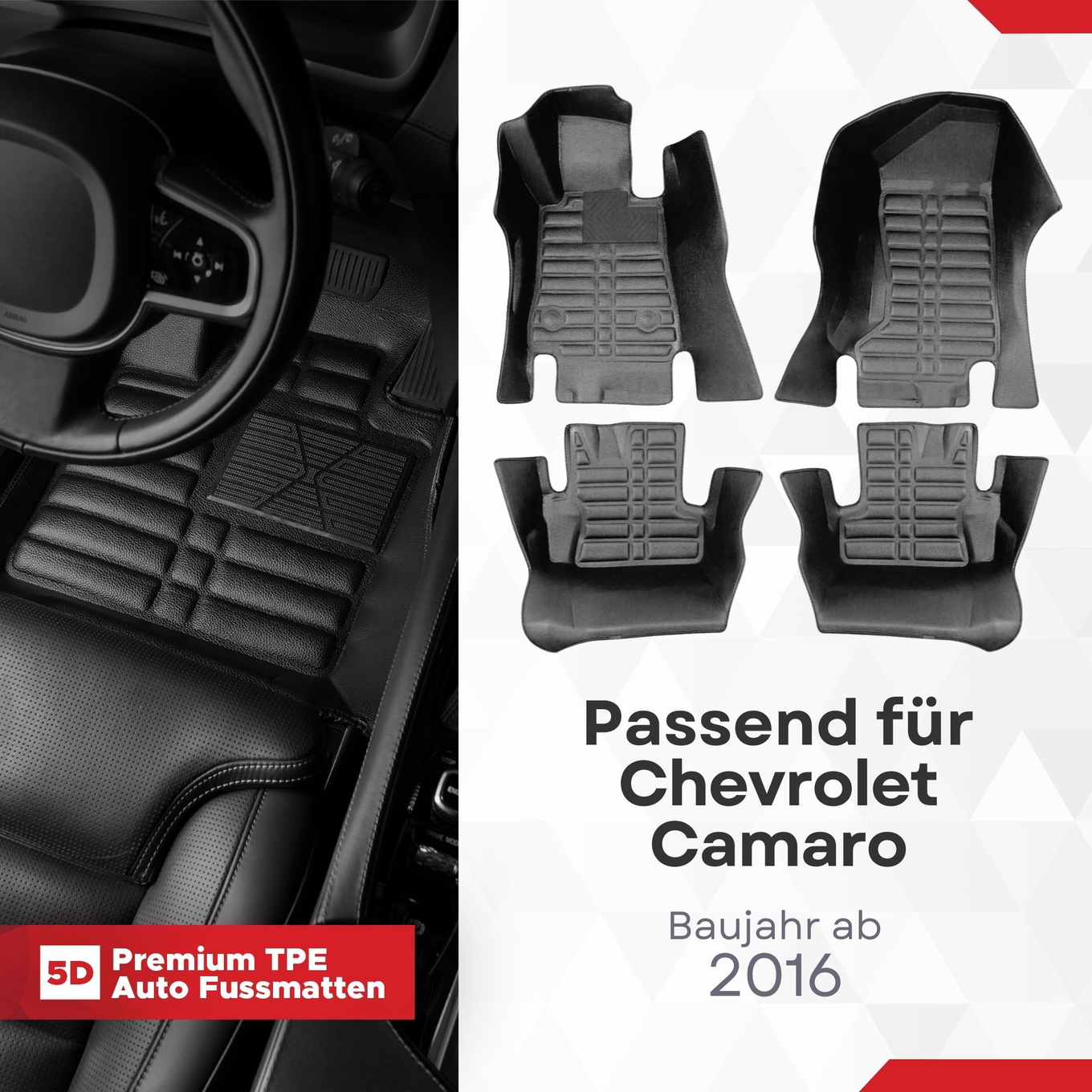 5D Premium Auto Fussmatten TPE Set passend für Chevrolet Camaro Baujahr ab 2016 1