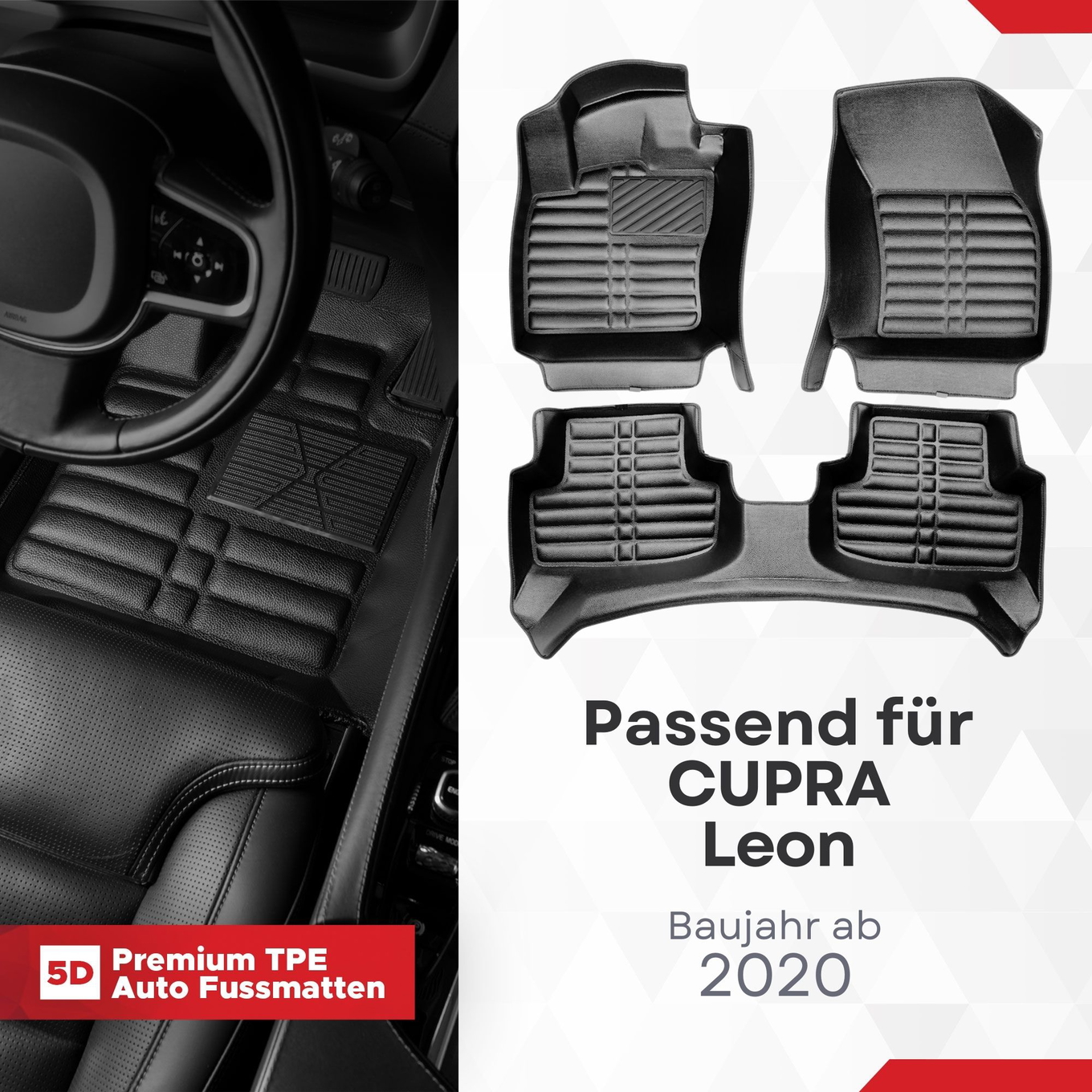 5D Premium Auto Fussmatten TPE Set passend für CUPRA Leon Baujahr ab 2020 1