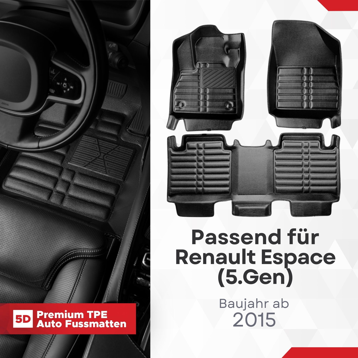 5D Premium Auto Fussmatten TPE Set passend für Renault Espace (5.Gen) Baujahr ab 2015 1