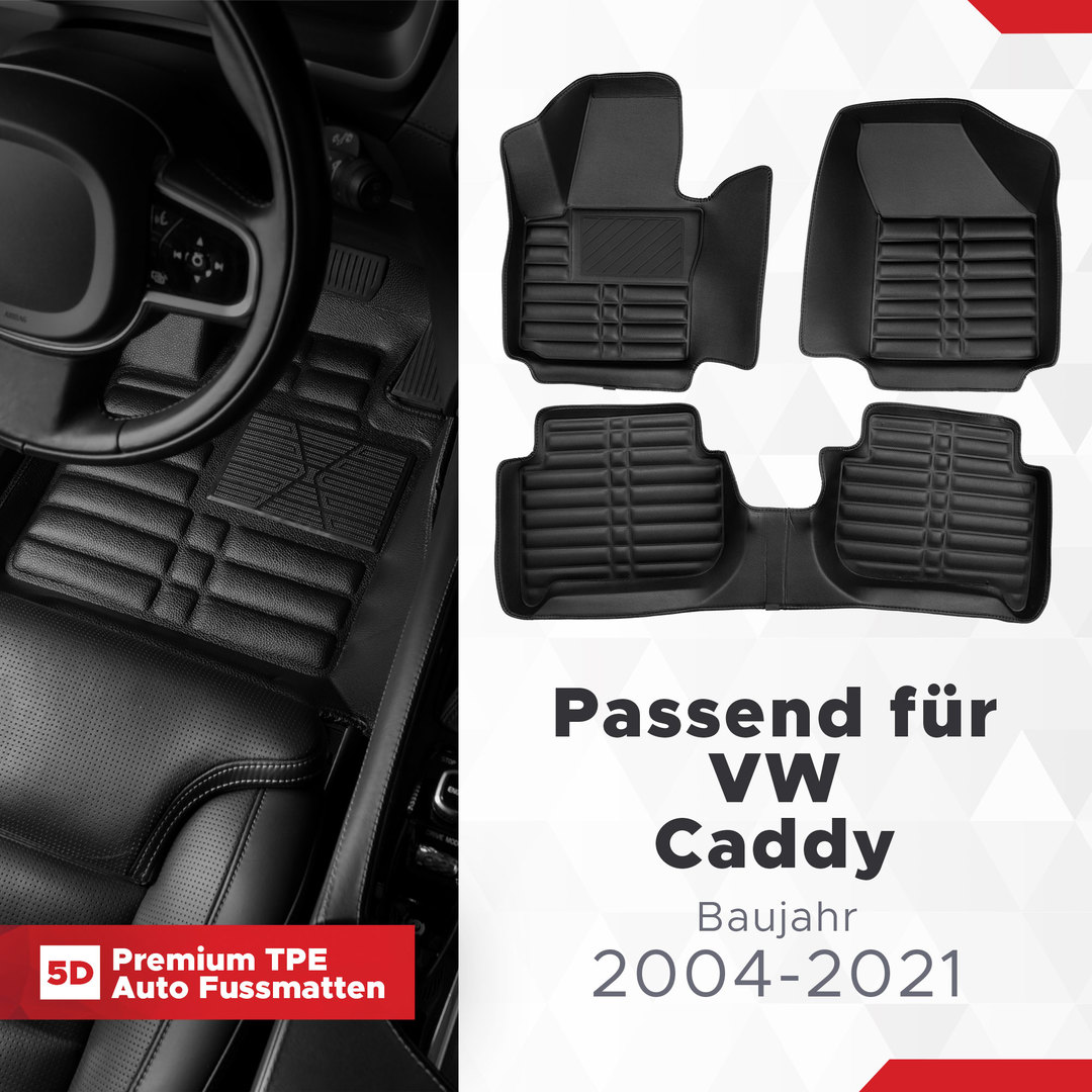5D Premium Auto Fussmatten TPE Set passend für VW Caddy Baujahr 2004-2021 1