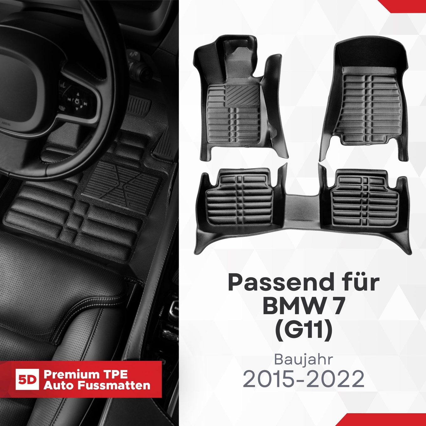 5D Premium Auto Fussmatten TPE Set passend für BMW 7 (G11) Baujahr 2015-2022 1