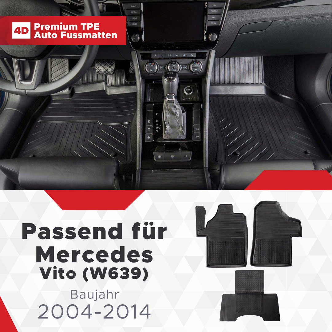 3D Premium Gummi Auto Fussmatten Set Passend für Mercedes Benz Vito (W639) Baujahr 2004-2014