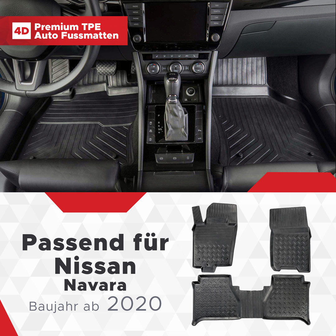 3D Premium Gummi Auto Fussmatten Set Passend für Nissan Navara Baujahr ab 2020 1