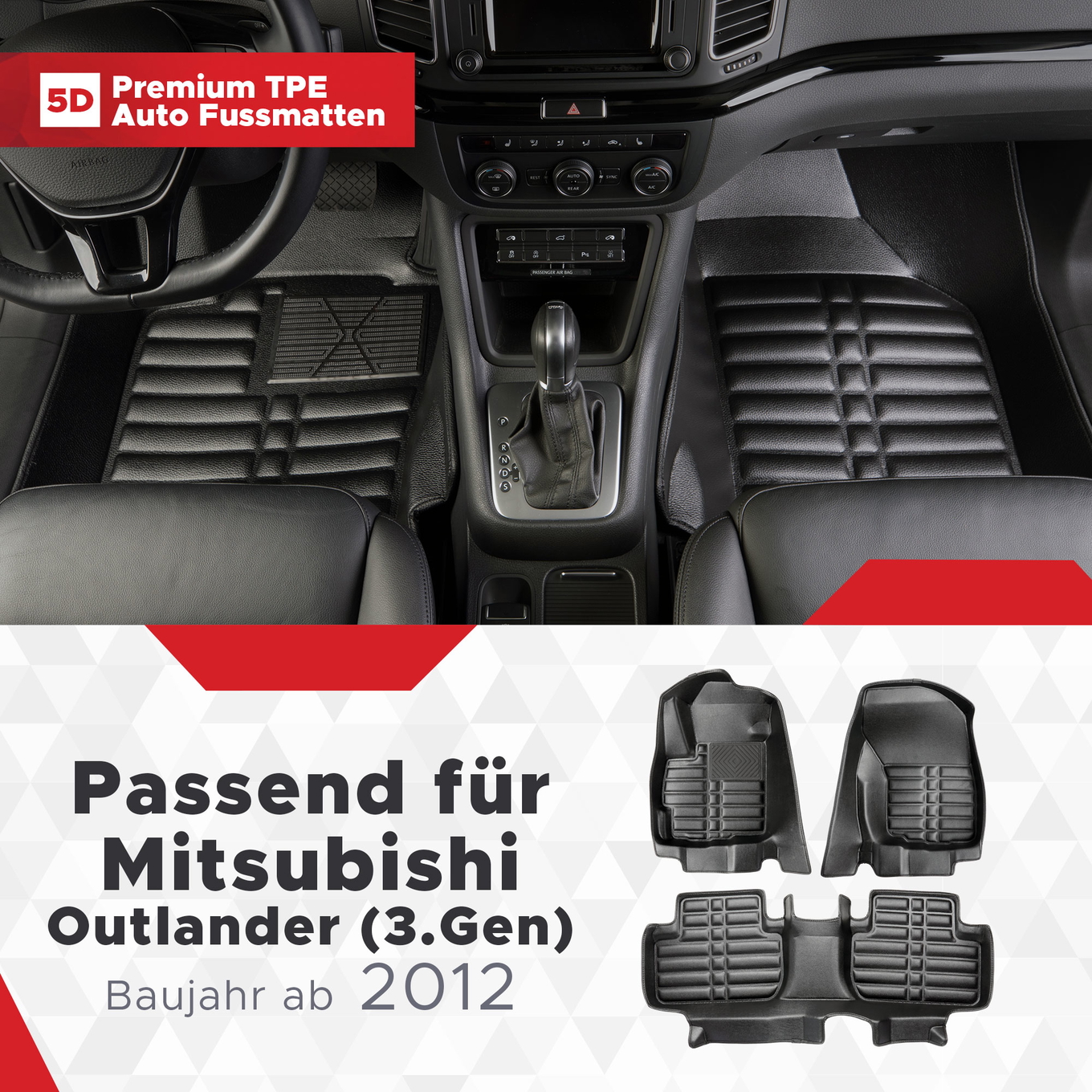 5D Premium Auto Fussmatten TPE Set passend für Mitsubishi Outlander (3.Gen) Baujahr 2012-2021 1