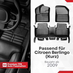 5D Premium Auto Fussmatten TPE Set passend für Citroen Berlingo (Kurz) Baujahr ab 2009 thumbnail