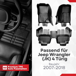 5D Premium Auto Fussmatten TPE Set passend für Jeep Wrangler (JK) 4 Türig Baujahr 2007-2018 thumbnail