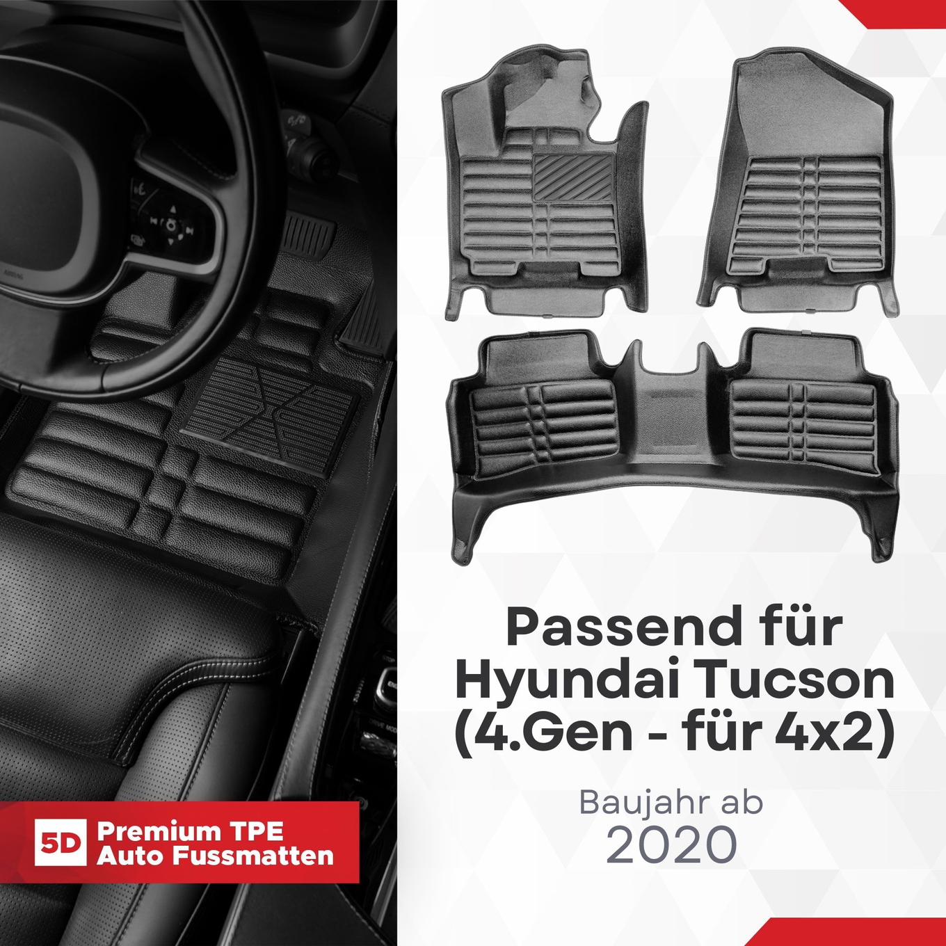 5D Premium Auto Fussmatten TPE Set passend für Hyundai Tucson (4.Gen - für 4x2) Baujahr ab 2020 1