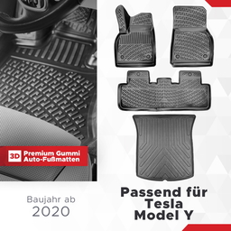 3D Auto Gummimatten & Kofferraumwanne Set für Tesla Model Y Baujahr ab 2020 thumbnail