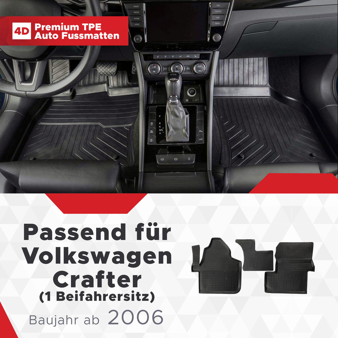 3D Premium Gummi Auto Fussmatten Set Passend für Volkswagen Crafter (1 Beifahrersitz) Baujahr ab 2006 1