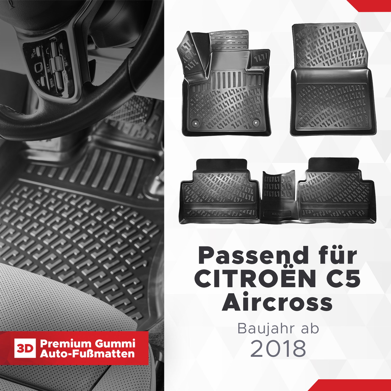 3D Auto Fussmatten Set passend für CITROËN C5 Aircross Baujahr ab 2018 1