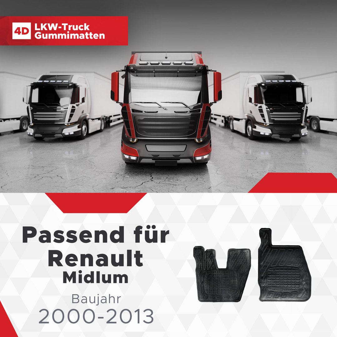 LKW Gummi Fussmatten 3D Passend für Renault Midlum Baujahr 2000-2013 1