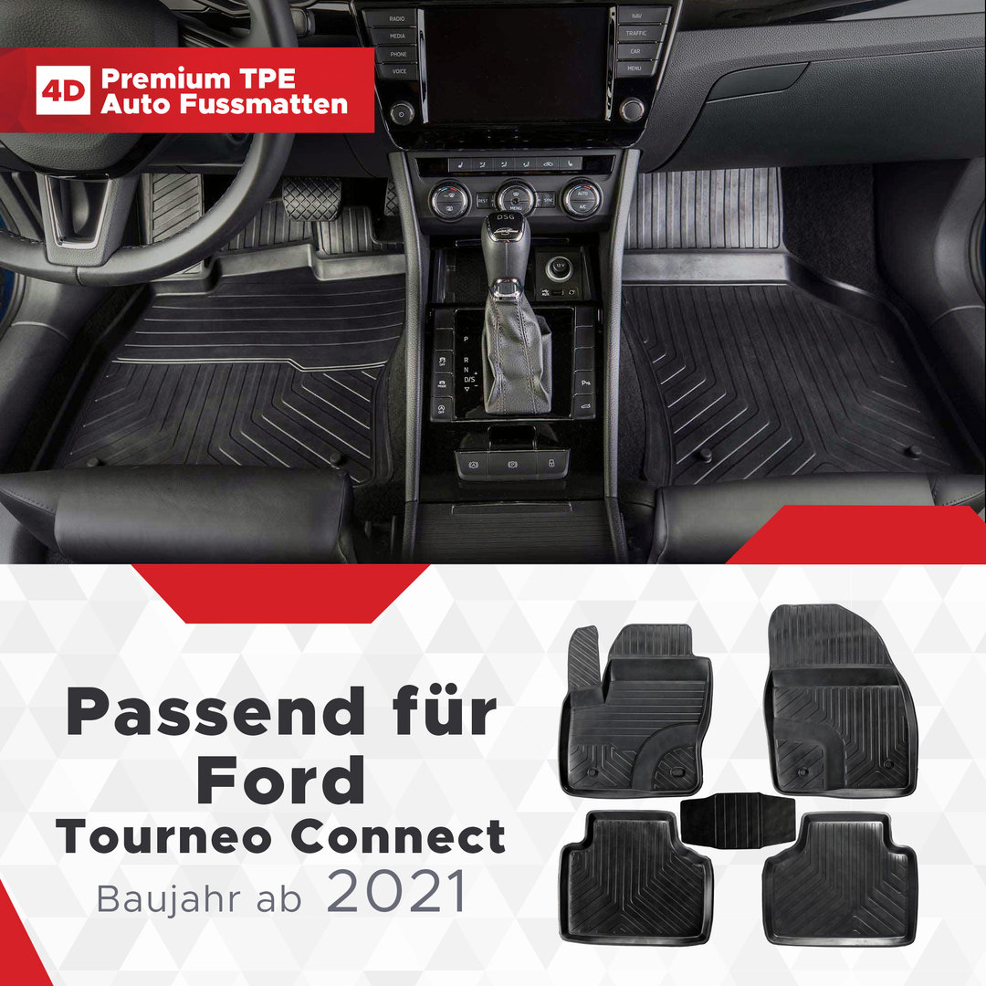 3D Premium Gummi Auto Fussmatten Set Passend für Ford Tourneo Connect Baujahr ab 2021 1
