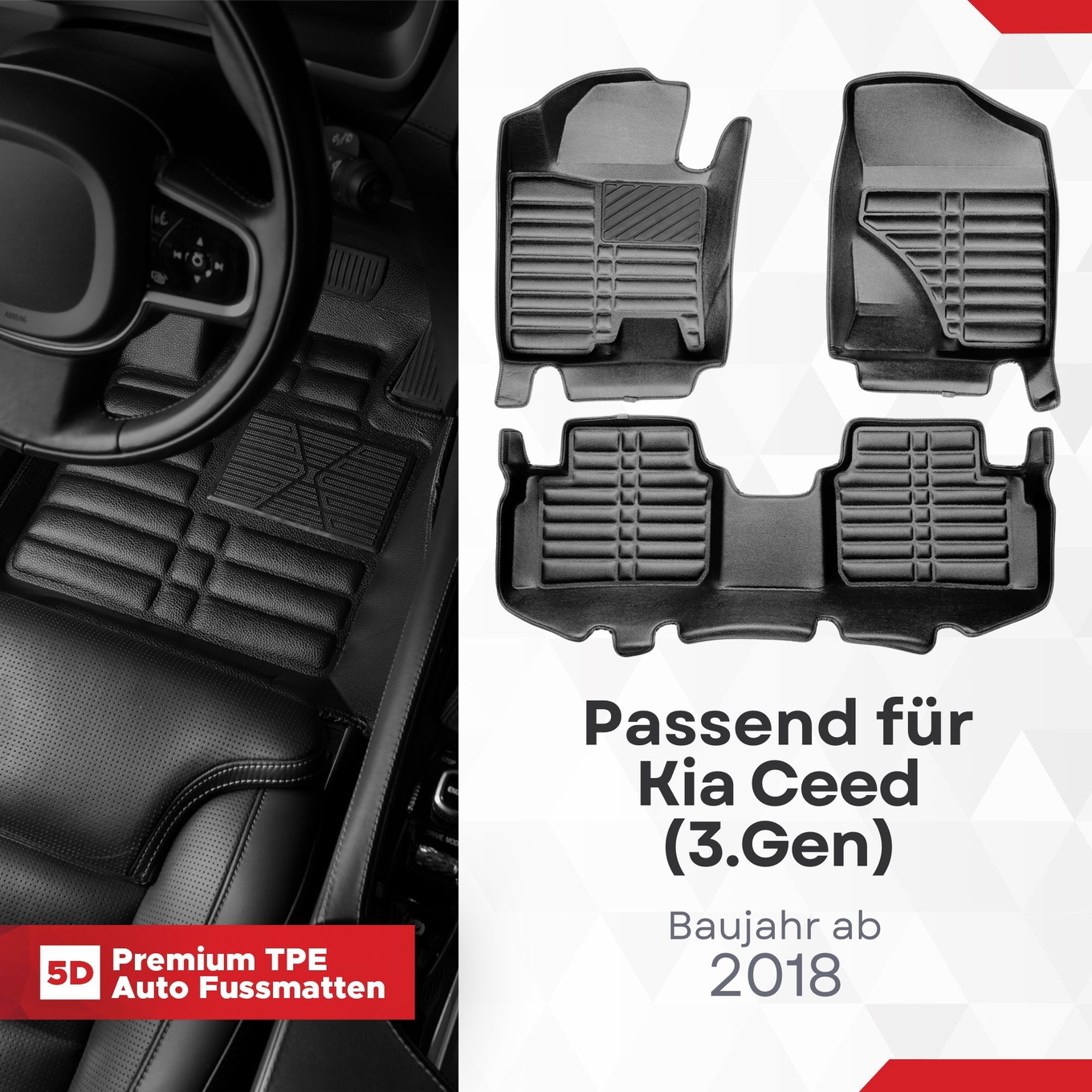 5D Premium Auto Fussmatten TPE Set passend für Kia Ceed (3.Gen) Baujahr ab 2018 1