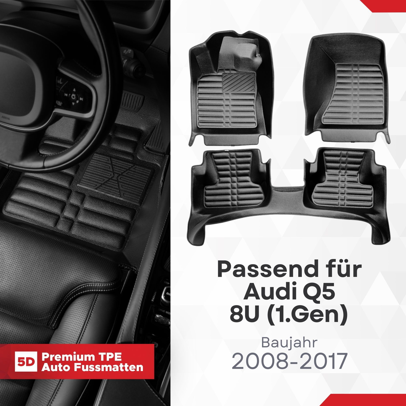 5D Premium Auto Fussmatten TPE Set passend für Audi Q5 8U (1.Gen) Baujahr 2008-2017 1