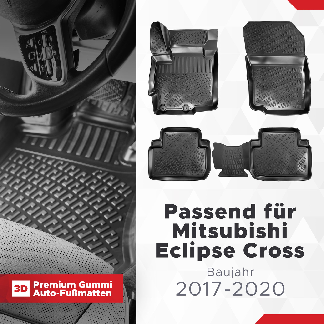 3D Auto Fussmatten Set passend für Mitsubishi Eclipse Cross Baujahr 2017-2020 ( Passt Nicht in Plug-in Hybrid ) 1