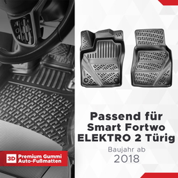3D Auto Fussmatten Set passend für Smart Fortwo ELEKTRO 2 Türig Baujahr ab 2018 thumbnail